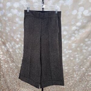 ME + EM Metallic Ponte Wide Leg Crop Pants Black Gold Stretch Pull On Women’s 6